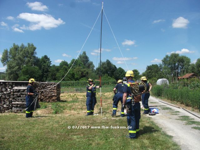 Hochbau einer Telefonleitung mittels Baustangen 