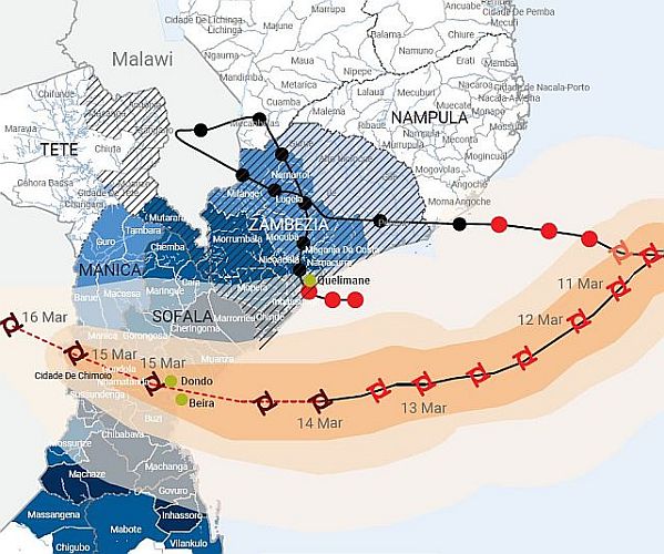 Entwicklung des Zyklon Idai in Mosambik 2019