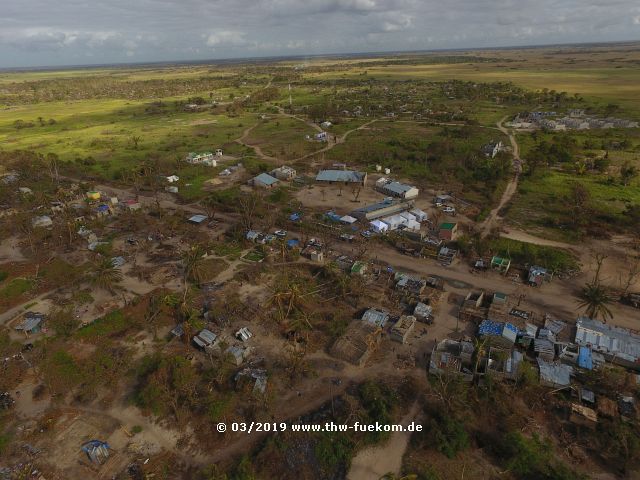 Luftbildaufnahme der zerstörten Flächen in Nhangau/Mosambik