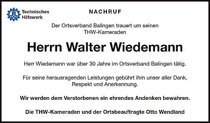 Walter Wiedemann, eine THW Flamme ist erloschen